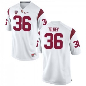 Mens Chris Tilbey White Trojans #36 Stitched Jersey