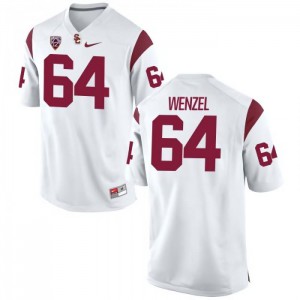 Mens Richie Wenzel White Trojans #64 Official Jersey