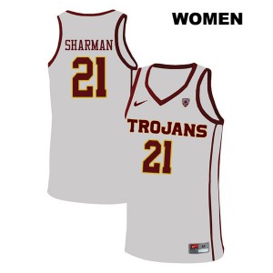 Womens Bill Sharman White USC #21 College Jersey