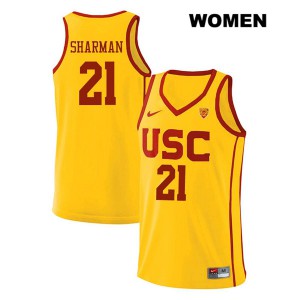 Women's Bill Sharman Yellow USC #21 Alumni Jerseys