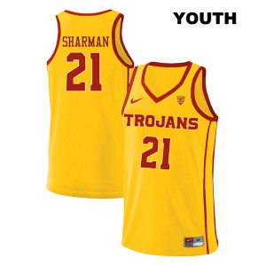 Youth Bill Sharman Yellow Trojans #21 style2 Stitch Jerseys