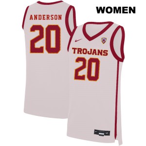 Women Ethan Anderson White Trojans #20 Stitch Jersey