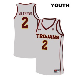 Youth Jonah Mathews White Trojans #2 Stitch Jerseys