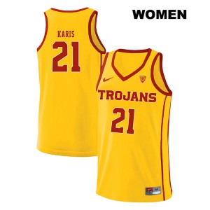 Womens Kurt Karis Yellow USC #21 style2 NCAA Jerseys