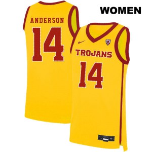 Women McKay Anderson Yellow Trojans #14 Basketball Jerseys
