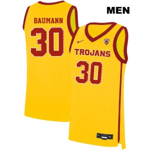 Men's Noah Baumann Yellow Trojans #30 High School Jersey