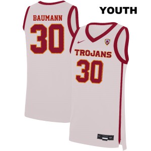 Youth Noah Baumann White USC Trojans #30 Embroidery Jersey