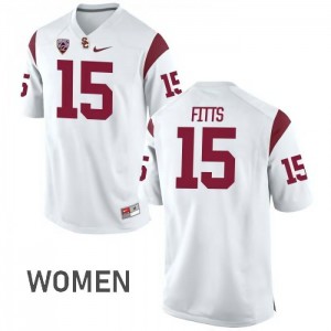 Womens Thomas Fitts White Trojans #15 Embroidery Jerseys