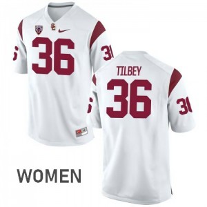 Womens Chris Tilbey White Trojans #36 Stitched Jersey