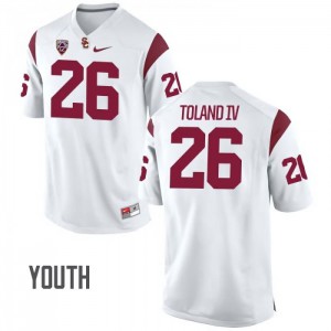 Youth James Toland IV White Trojans #26 University Jerseys