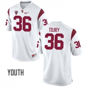 Youth Chris Tilbey White Trojans #36 Official Jerseys
