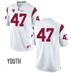 Youth James Bermingham Jr White Trojans #47 No Name Embroidery Jersey
