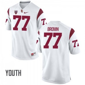 Youth Chris Brown White Trojans #77 Embroidery Jersey