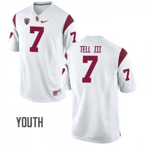 Youth Marvell Tell III White Trojans #7 Stitch Jerseys